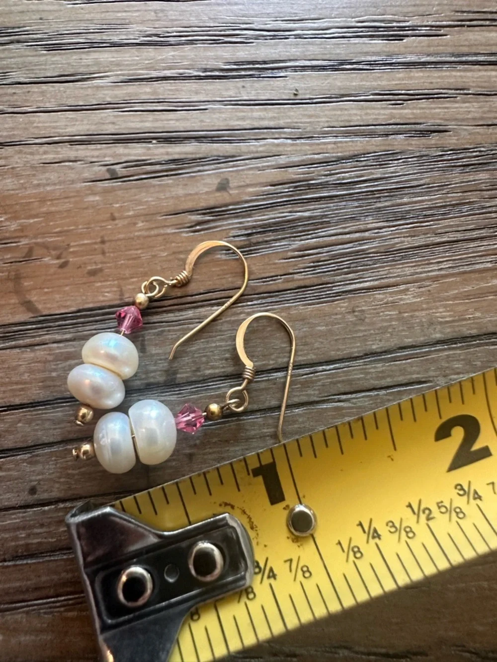 14k Gold Filled Freshwater Pearl Dangle Earrings Pink Crystal Accent Drop